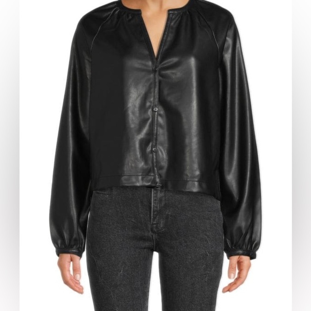 NWT Puff Sleeve Faux Leather Shirt Jacket • Shacket • small • black